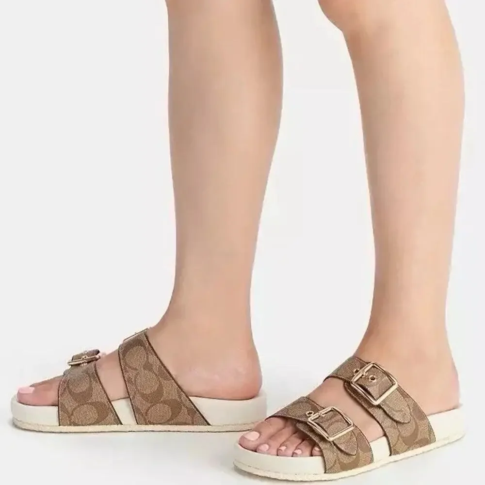 NEW COACH Allanah Slide Sandal Size 10 Canvas Women's CK412 Khaki/Chalk